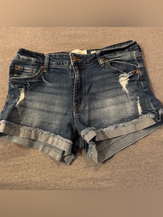 Re Generation Pants - Women’s Dark Blue Distressed Denim Jean Shorts -